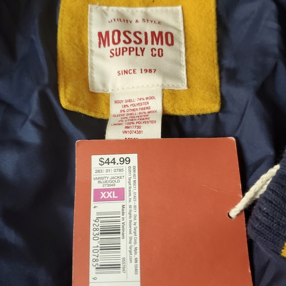 MOSSIMO XXL LETTERMAN JACKET 💛💙 Vintage Varsity Vibes  Wool Bomber Coat - Picture 13 of 16